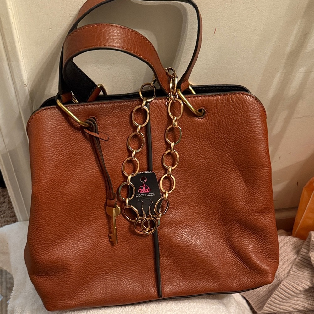 Fossil Tan Leather Shoulder Bag